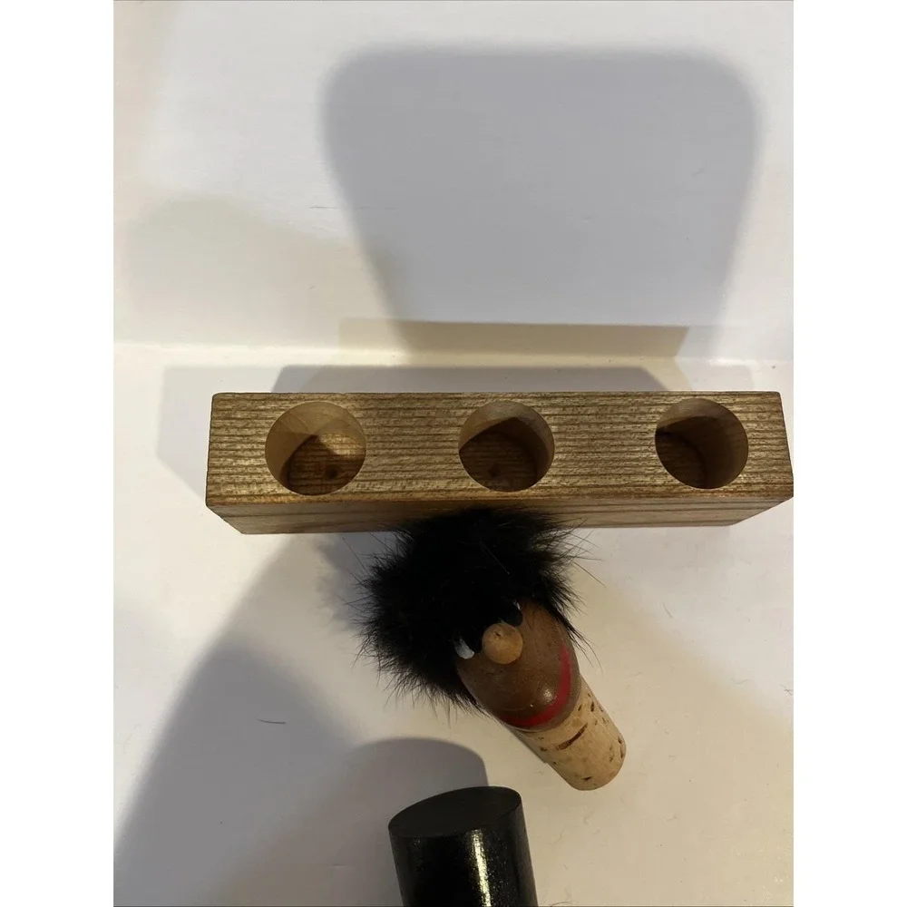 MCM Barware Viking Wine 3 Stoppers Corks Bar Japan Wood Stand VTG